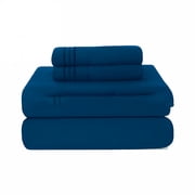 AUQ 100% Pure Egyptian Cotton 800 Thread Count Sheet Set,4 Pc Set,Sateen Weave,Soft Luxury Bedding,Fits Upto 21" Inch Deep Pocket Navy Blue Solid,King Size