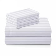AUQ 100% Pure Egyptian Cotton 800 Thread Count Sheet Set,4 Pc Set,Sateen Weave,Soft Luxury Bedding,Fits Upto 21" Inch Deep Pocket White Stripe,Queen Size