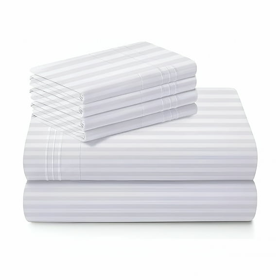 AUQ 100% Pure Egyptian Cotton 800 Thread Count Sheet Set,4 Pc Set,Sateen Weave,Soft Luxury Bedding,Fits Upto 21" Inch Deep Pocket (White Stripe,Queen Size)