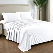 AUQ 100% Pure Egyptian Cotton Sheet King Size 1000 High Thread Count Sheets King,4 Pc White Luxury Hotel King Size Sheets Set,16" Deep Pocket Sateen Weave Soft Cooling Bed Sheets Set