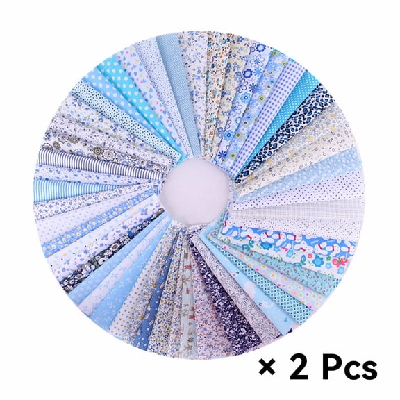 AUQ 100Pcs Quilting Supplies,Soft Cotton Fabric for Diy Fabric Squares,Classic Blue with Floral Design Small Size Perfect for Crafting Fat Quarters,Multicolor