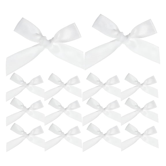 AUQ 100pcs Mini Satin Ribbon Bows For DIY Crafting Sewing Scrapbooking Wedding Decoration White Polyester Bows Party Favors Baby Showers Mini Bows