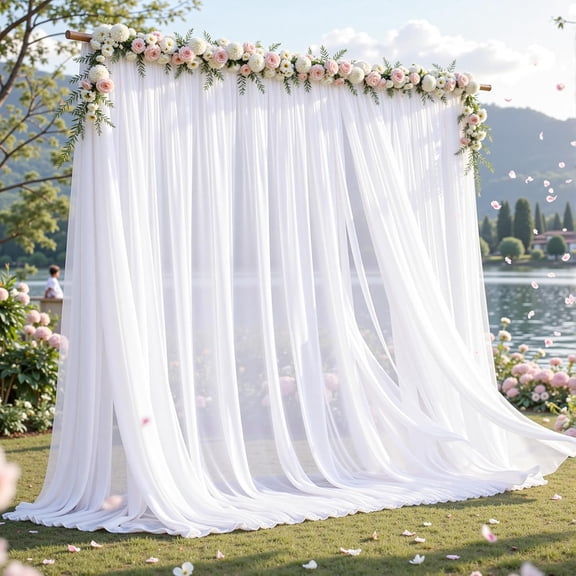AUQ 10Ft10Ft Wrinkle Free White Backdrop Curtain Drapes, 2 Panels 5Ftx10Ft Sheer Tulle Chiffon Backdrop Panels Curtains for Wedding Baby Shower Birthday Party Stage Photo Home Decorations