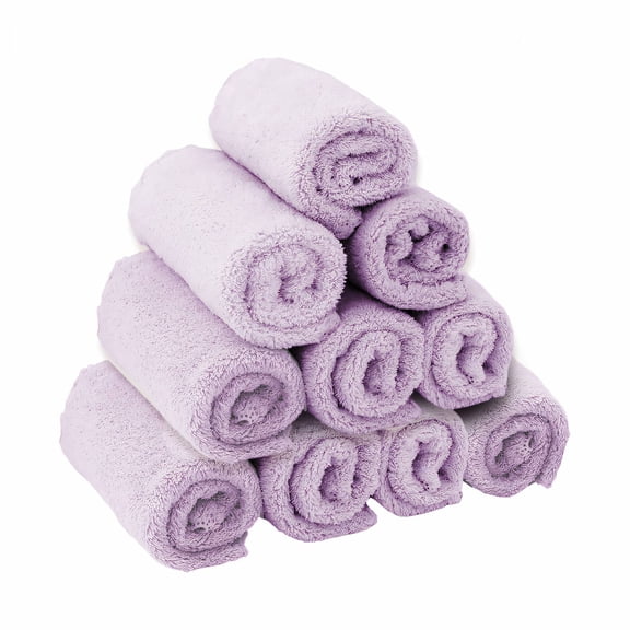 AUQ 10Pcs Face Towels Superior Water-Soaking Ability Face Wash Cloth Well-Sewn Edge Finish Quick Dry Towel Purple