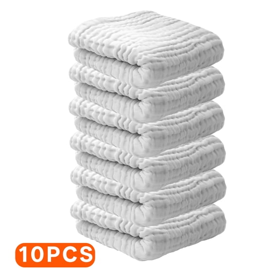 AUQ 10Pcs Wash Cloth,Six Layer Plain Face Wash Cloth,Soft Absorbent Breathable Fabric Small Towels,White,11.81*11.81*0.39in
