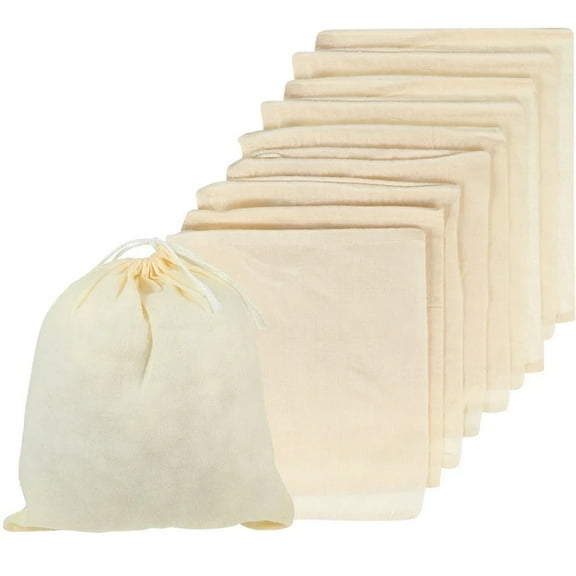 AUQ 10pcs Cheesecloth Strainer Bags,Reusable Cotton Drawstring Filter Bags for Herbs,Spices,Cooking,18x20cm