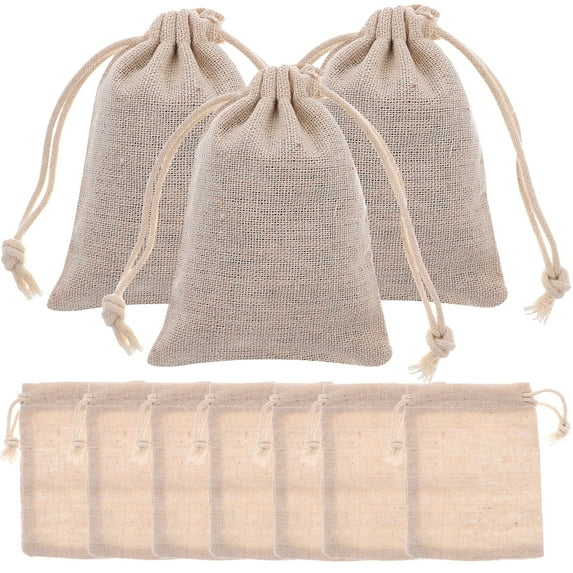 AUQ 10pcs Linen Drawstring Organizer Cotton Bag with Rope Small Drawstring Gift Bag for DIY Craft Present Party Favor (8x10cm)