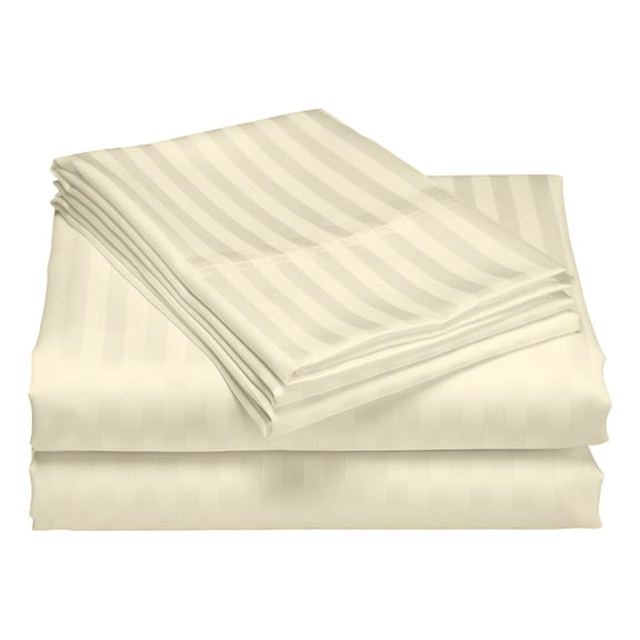 AUQ 1200 Thread Count 100% Cotton Stripe Sheet Set Deep Pocket (Queen,Ivory)