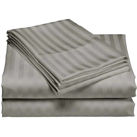 AUQ 1200 Thread Count 100% Cotton Stripe Sheet Set Deep Pocket (Queen,Silver)