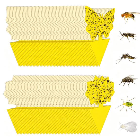 AUQ 120Pcs Yellow Sticky Fungus Gnat Traps for Indoor&Outdoor Plants Dual-Sided Durable Glue,Easy Peel Sheet,Full Mounting Kit,Sticky Traps for Fruit Flies&Gnats,Houseplant&Garden Use