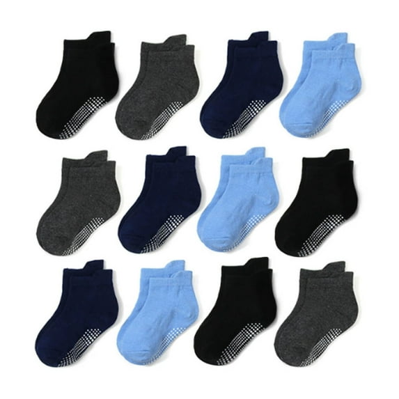 AUQ 12Pcs Kids Socks,Anti-Slip Grip for Safety Girls Socks,Soft & Skin-Friendly Materia Cute Socks,Blue