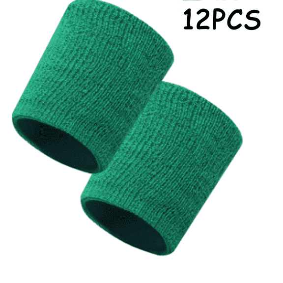 AUQ 12Pcs Wrist Bands Polyester Fiber Sweat Band High Elasticity Wristbands,Dark Green