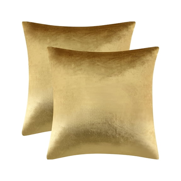 AUQ 18" x 18" Gold Velvet Decorative Pillow Covers (2 Count)