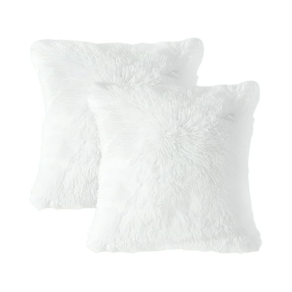 AUQ 18" x 18" White Fluffy Polyester Decorative Throw Pillowcase (2 Count)