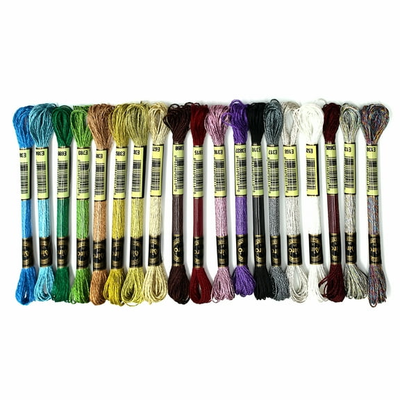 AUQ 19Pcs Metallic Embroidery Skein Threads Multi-Color Embroidery Floss Glitter Embroidery Thread
