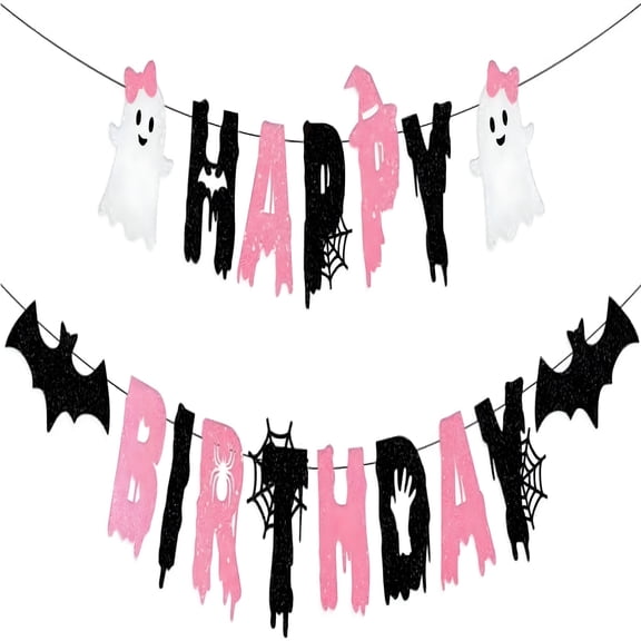 AUQ 1Set Ghost Theme Banner Decoration - for Halloween,Birthday Party,Garland Supplies for Girls,Create Lasting Memories with Fun and Joyful Atmosphere