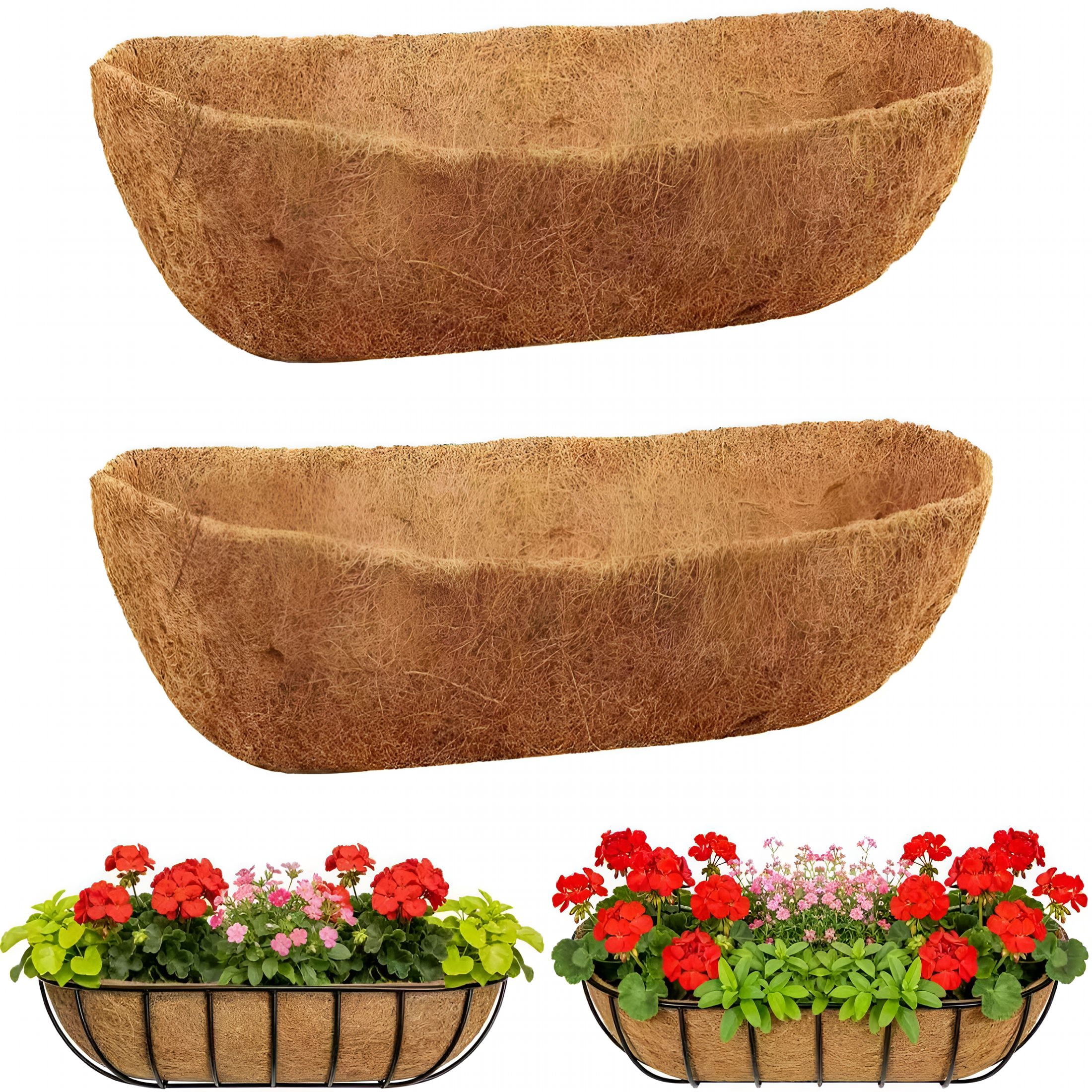 AUQ 2-Pack 24 Inch Coco Liners for Planters-Trough Coco Liner for Window Box,Fence Flower Baskets | Liners for Hanging Baskets,Planter Box Liner,24 Inch Coconut Liners for Planters