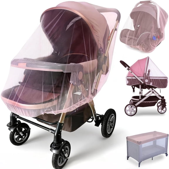AUQ 2 Pack Baby Stroller Mosquito Net,Durable Mesh Protection,Pink|Universal Fit Bassinets,Cradles,Playards,Pack N Plays && Portable Mini Cribs Essential for Infant Travel,Camping
