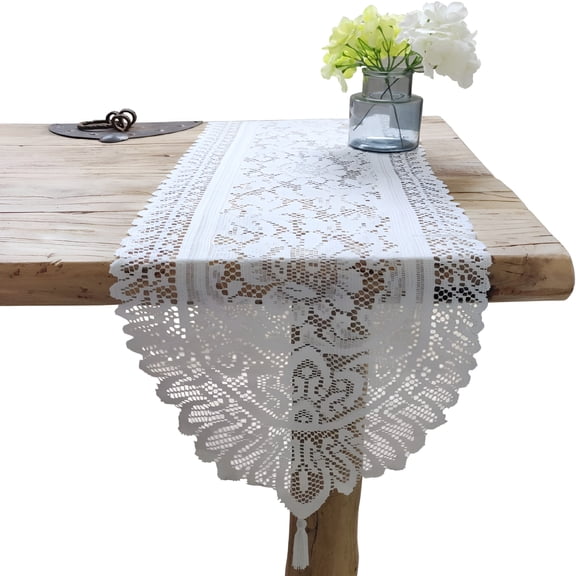 AUQ 2 Pack Cotton Crochet Lace Rectangular Table Runner Dresser Scarf Doilies