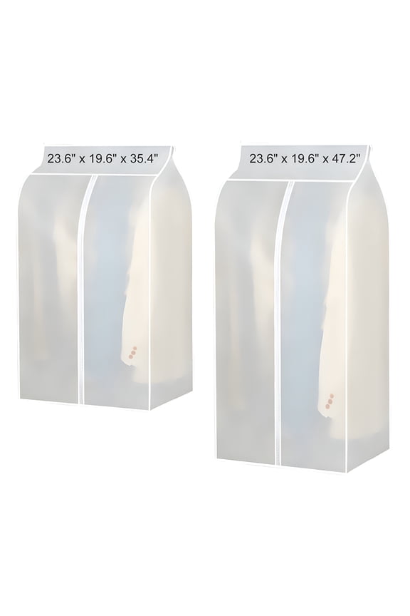 AUQ 2 Pack Hanging Garment Bags for Rack Closet Storage White, Garment Bags for Hanging Clothes Garment Protector Rack Cover for Suit, Coat, Garment Bag Bottom Enclosed