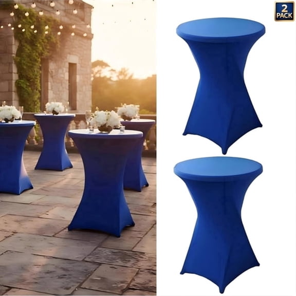 AUQ 2 Pack Spandex Blue Table Cover,Cocktail Fitted Tablecloths,Round Highboy Stretch Table Covers Cloths for Party,Dj,Bar,Wedding,Birthday,Banquet,32" Diameter X 43" Height