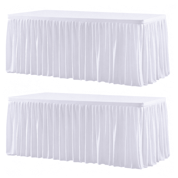 AUQ 2 Pack White Rectangle Table Clothes for 6 Foot Tables,Polyester Fitted Tablecloths 6T Stretch Table Cover for Wedding,Birthday,Parties,Trade Show,Craft Show