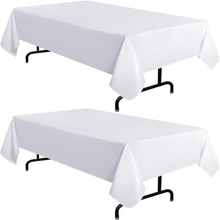AUQ 2 Pack White Tablecloth 60 X 102 Inch,Rectangle 6 Feet Table Cloth-Stain and Wrinkle Resistant Washable Polyester Table Cover for Dining Tables,Buffet Parties and Camping