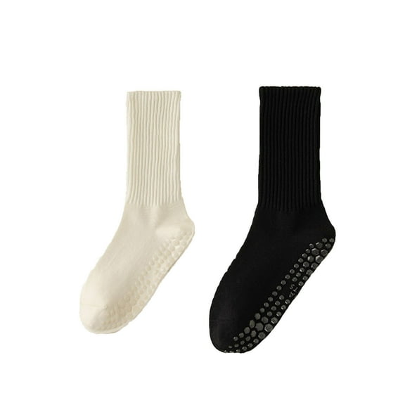 AUQ 2 Pairs Grip Socks Soft Breathable Comfortable No Slip Socks Silicone High Elastic Flexible Perfect Fit Pilates Socks,Black&White