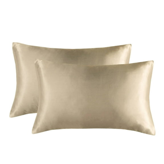 AUQ 2 Pcs Silk Pillow Cases,20"鑴?6" Elastic Recovery Satin Pillowcase,Skin-Friendly Satin Pillow Protector,Coffee