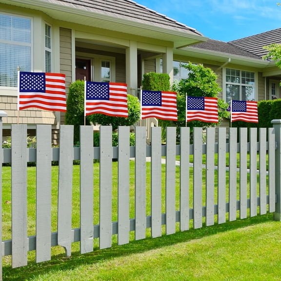 AUQ 20 Pack IndependenceS Day Handheld American Stick Flags with Spear Top Great 8 X 12 Inch Wooden Stick American Flags for VeteranS Day Patriotic Decorations
