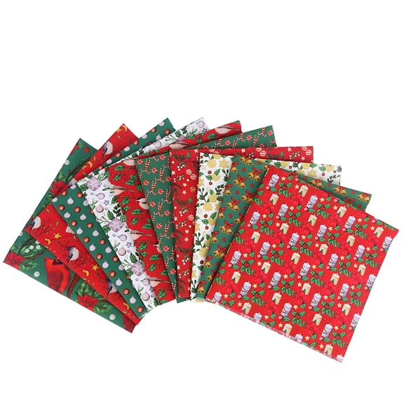AUQ 2026 New 10 Pieces Christmas Cotton Fabric Bundles Quilting Fabric Sewing Squares Bundle Multicolor Fabric Patchwork Christmas Tree Precut Santa Claus Fabric Scraps for Christmas Diy(25*25Cm)