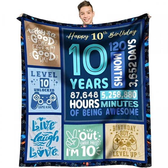 AUQ 2026 New 10 Year Old Boy Gift Ideas,Coolest Gifts for 10 Year Old Boys,Boys Age 10 Gift for Birthday,10Th Birthday Decorations for Boy,Best 10 Yr Old Boy Birthday Gift Throw Blanket 60 X 50 Inch