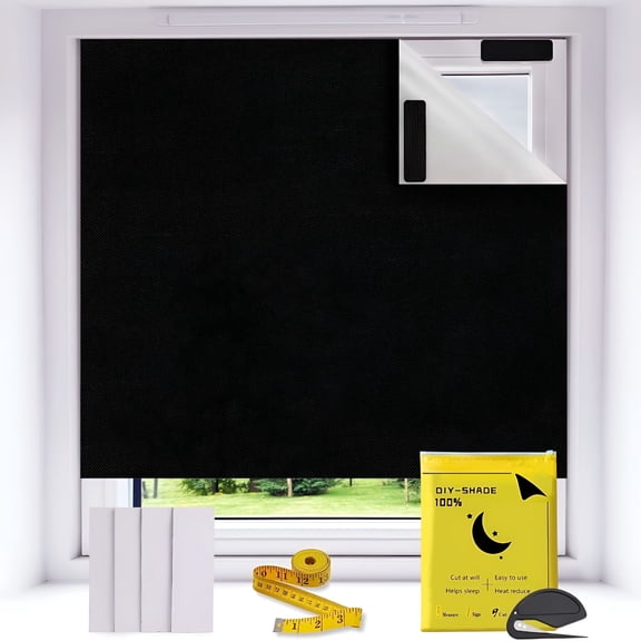 AUQ 2026 New 100% Blackout Curtains,39"X57" No Drill Portable Diy Window Shades for Bedroom,Polyester Window Blinds Easy to Install Blinds for Indoor Windows No Drill