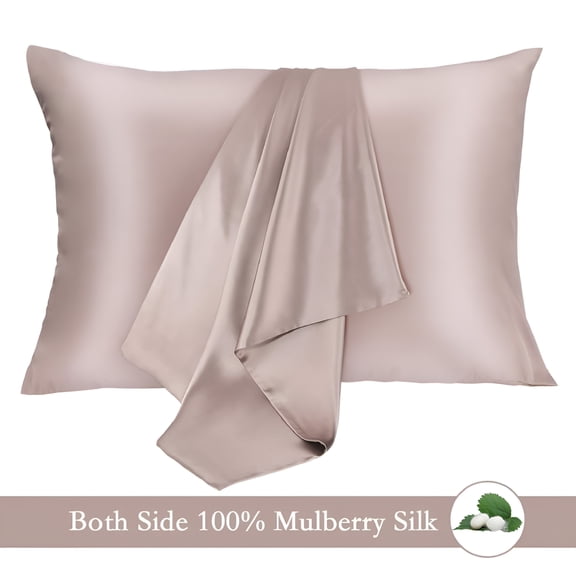 AUQ 2026 New 100% Mulberry Silk Pillowcases Set of 2 for Hair and Skin and Super Soft and Breathable Standard Size Nature Silk Pillowcases (Standard,Apricot Gray)