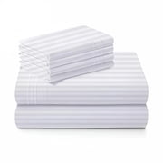 AUQ 2026 New 100% Pure Egyptian Cotton 800 Thread Count Sheet Set,4 Pc Set,Sateen Weave,Soft Luxury Bedding for Bedroom,Guest Room,King Size,White Stripe,Fits Upto 21" Inch Deep Pocket