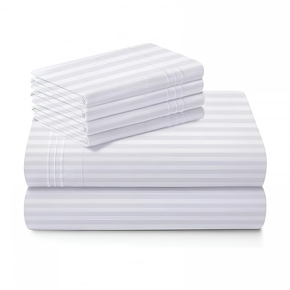 AUQ 2026 New 100% Pure Egyptian Cotton 800 Thread Count Sheet Set,4 Pc Set,Sateen Weave,Soft Luxury Bedding,Fits Upto 21" Inch Deep Pocket (White Stripe,Queen Size)