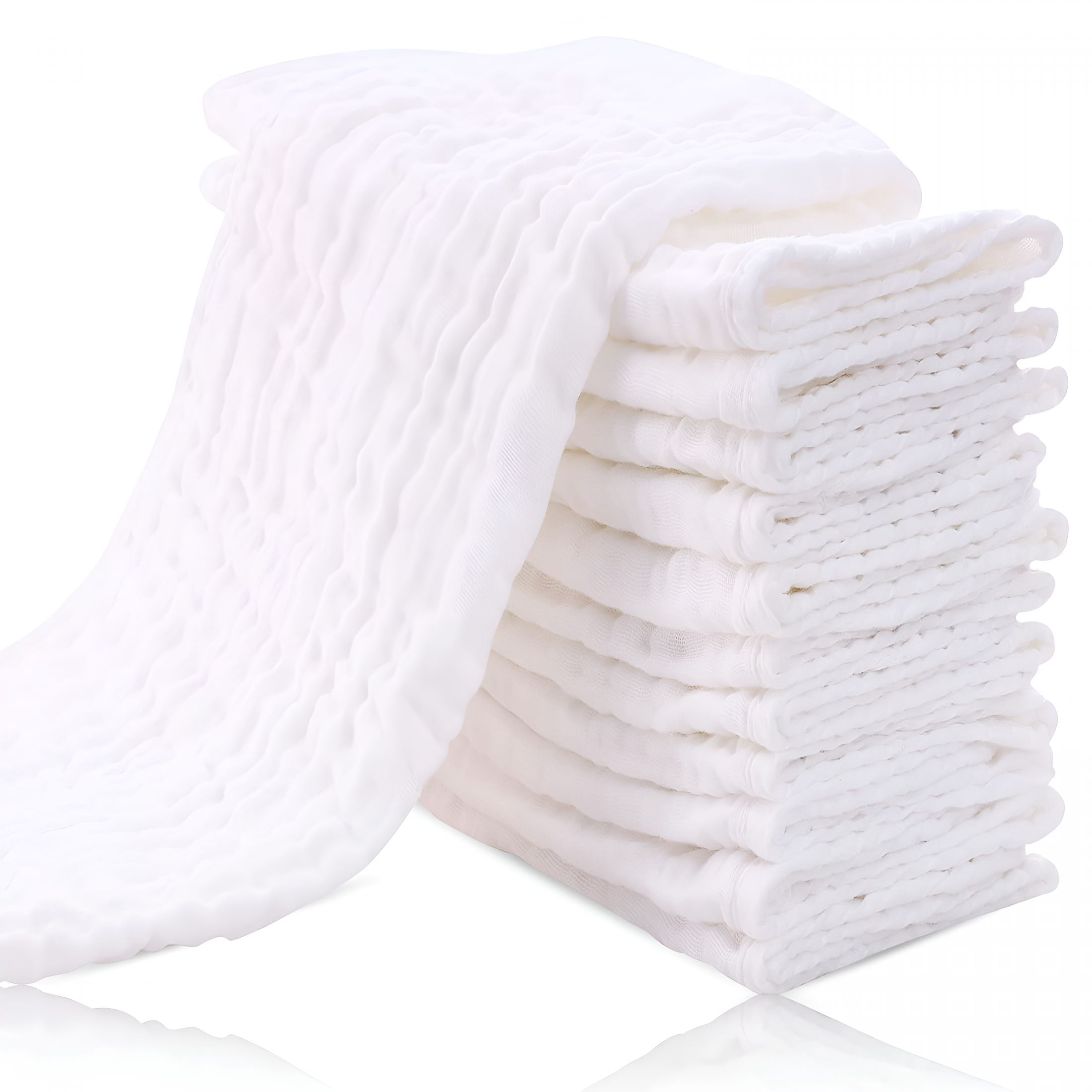 AUQ 2026 New 12 Pack Muslin Burp Cloths for Baby-Ultra-Soft 100% Cotton Baby Washcloths-Large 20'' By 10'' Super Absorbent Milk Spit Up Rags-Burpy Cloths for Unisex,Boy,Girl-White