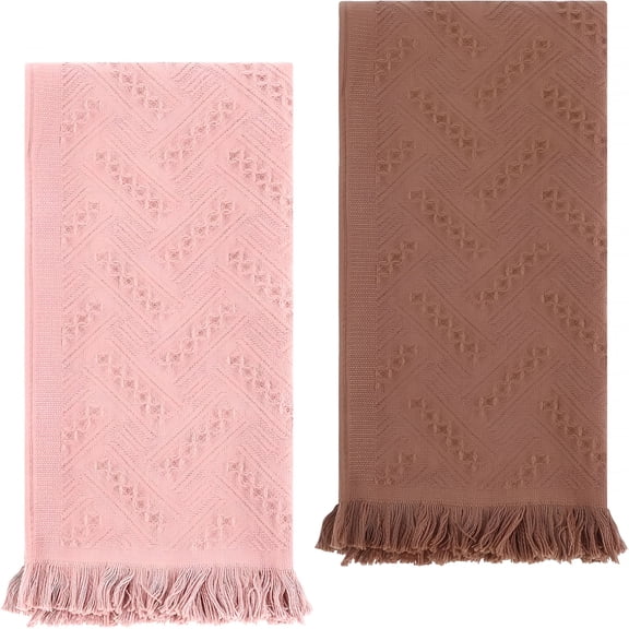 AUQ 2026 New 2 Pcs Hand Towels Bathroom,3013 Inch Boho Decorative Hand Towels Absorbent Soft Face Towel for Bathroom Decor Farmhouse Kitchen Hotel Spa Guest (Pink,Brown)