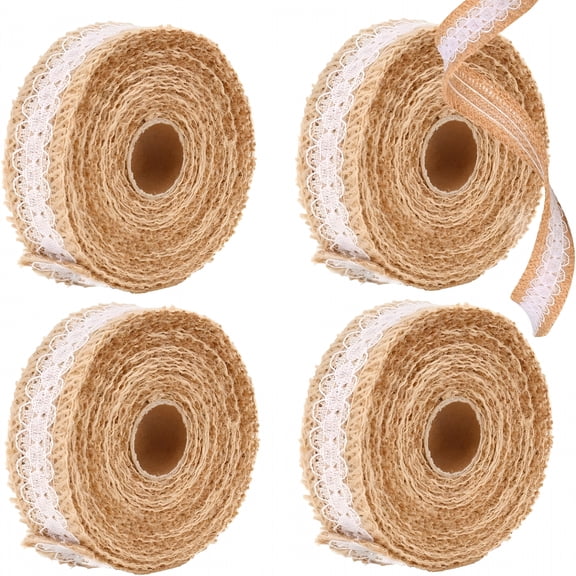 AUQ 2026 New 20 Yards Burlap Ribbon with White Lace Trims Tape,Rustic Natural Jute Burlap Ribbon Roll,For Diy Crafts Vintage Wedding Party Favor Fall Holiday Tree Decorations and Gift Wrap