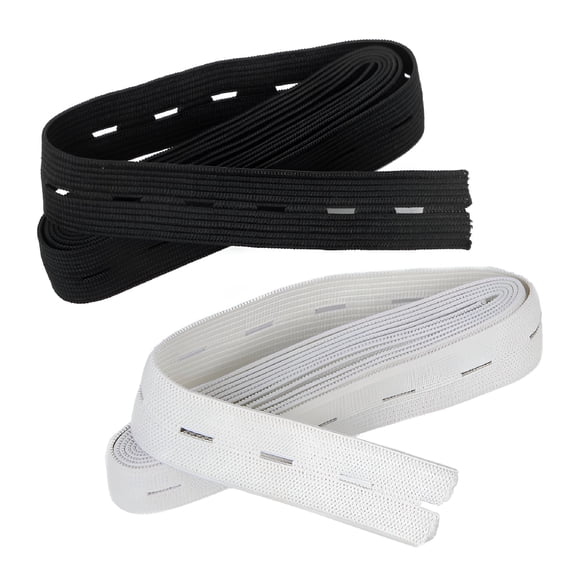 AUQ 2026 New 2Pcs 1.5M Sewing Button Hole Knit Elastic Band Waistband(White+Black)For Pants,Skirts,Dresses,Waistbands,Diy Clothing Repairs,Tailoring Projects
