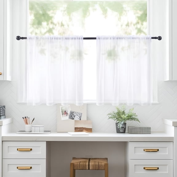 AUQ 2026 New 2Pcs Semi Sheer Short Curtains in Solid Colour for Kitchen and Bathroom Thin Cafe Curtains Filter Light Beautifully for Any Home Space Window Curtain- 51.96"X18.11",White