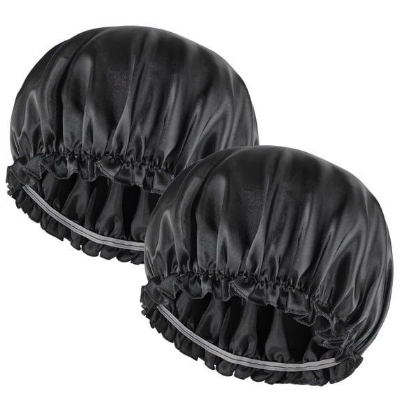AUQ 2026 New 2Pcs Shower Cap Adjustable Hair Bonnet Single Layer Bonnet for Sleeping,Black for Bedtime, Hair Care, Deep Conditioning, Travel, Home Use