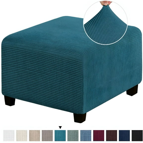 AUQ 2026 New 3 Sizes Square Jacquard Durable Customized Stretch Footrest Ottoman Cover Folding Storage Stool Furniture Protector Slipcover for Living Room, Bedroom, Office, Lounge (Dark Cyan,M)