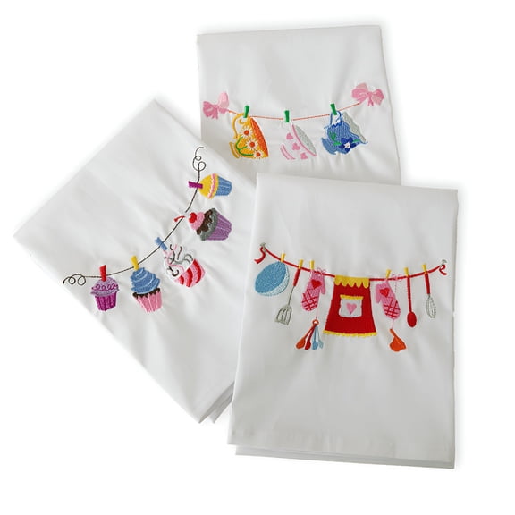 AUQ 2026 New 3Packs Embroidered Tea Towel, Embroidered Dish Towel, Flour Sack Towel, Tea Towel, Machine Embroidery for Drying Dishes, Cleaning Surfaces, Kitchen Use, Home Decoration.