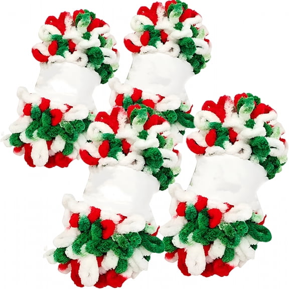 AUQ 2026 New 4 Pack Green+Red+White Mix Color Bulky Soft Thick Finger Knitting Chenille Yarn for Hand Knitting Blanket,Loop Yarn Finger Knitting Yarn Puffy Jumbo Chunky Blanket Polyester Yarn