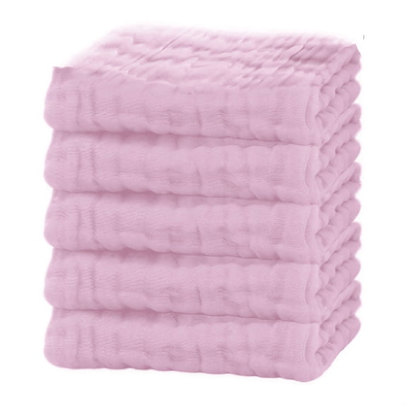 AUQ 2026 New 5Pcs Muslin Burp Cloths 6 Layers of Gauze Baby Washcloths Folds Hand Towels,For Feeding,Bath,Nap,Pink