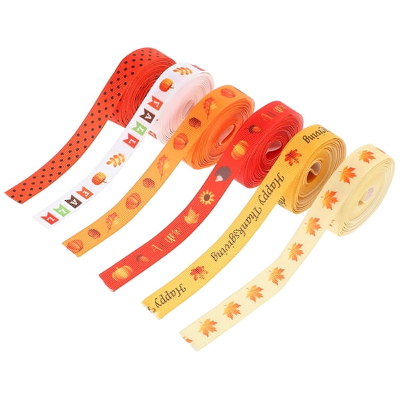 AUQ 2026 New 6 Rolls of Fall Ribbons Pumpkin Maple Leaf Ribbons Farmhouse Fall Ribbons Thanksgiving Ribbons,For Fall Decor,Thanksgiving Crafts,Autumn Wreaths,Seasonal Decorations,Diy Projects