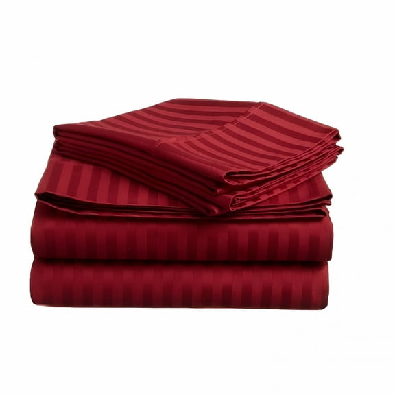 AUQ 2026 New 800 Thread Count 100% Egyptian Cotton Sateen Weave-4 Piece Bed Sheets,Burgundy Stripe-Queen Size,Luxury Premium Hotel Quality Sheet Set,Fits Mattresses Upto 18" Deep Pocket