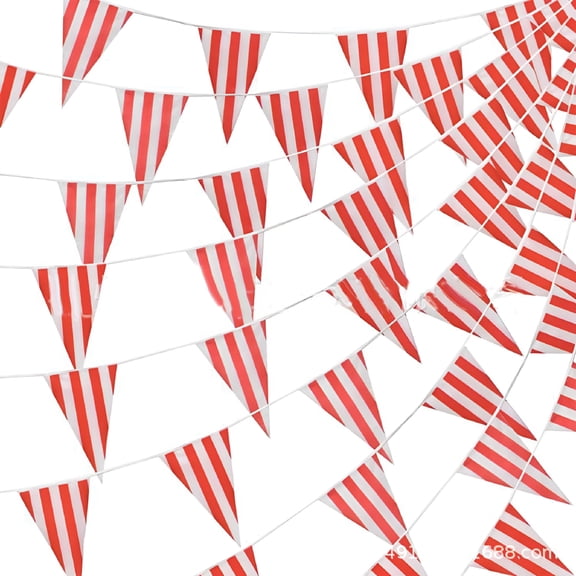 AUQ 2026 New 98Ft Carnival Circus Party Decorations Supplies,Circus Carnival Bunting Banner,Red and White Pennant Banner Triangle Bunting Flag for Birthday Party