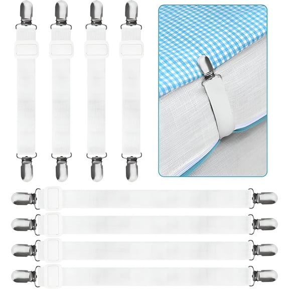 AUQ 2026 New Adjustable&Elastic Sheet Fasteners,Keep Sheets Taut&In Place,White Universal Bed Sheet Straps,8-Pack